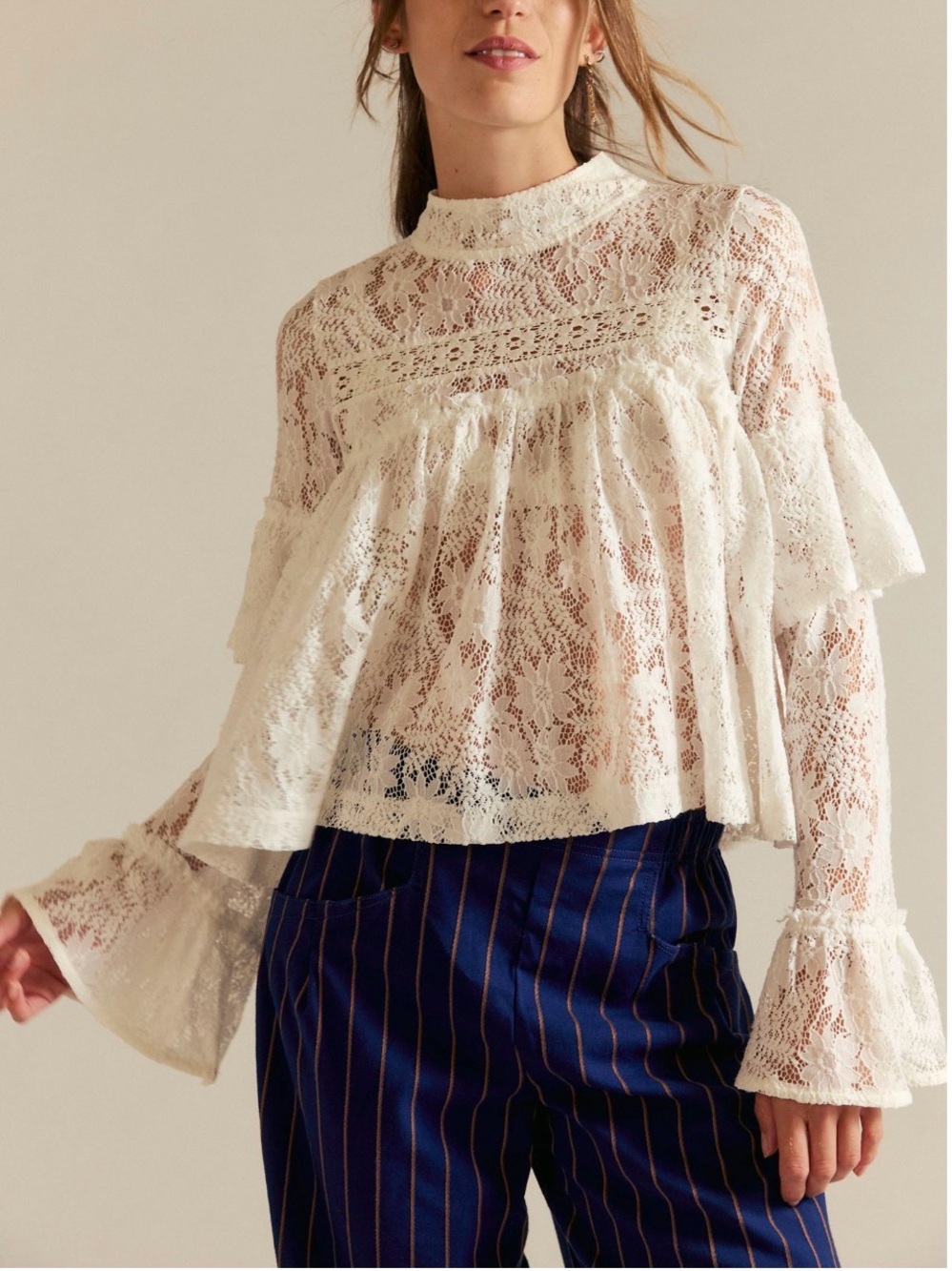 Free People Lilabeth Lace Top in Clean Ivory (size Large)
